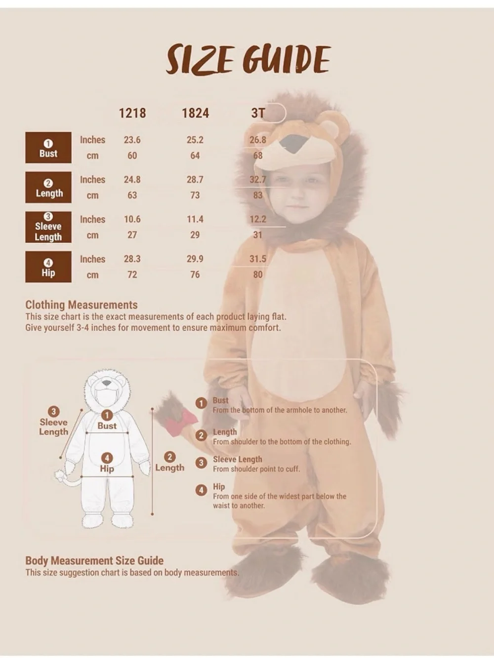 Kids Lion Costume - Brown Plush Jumpsuit with Mane Hat